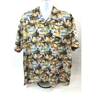 VTG Yellowstone General Stores Shirt XL Multicolor S/S Button Up Animal AOP Park